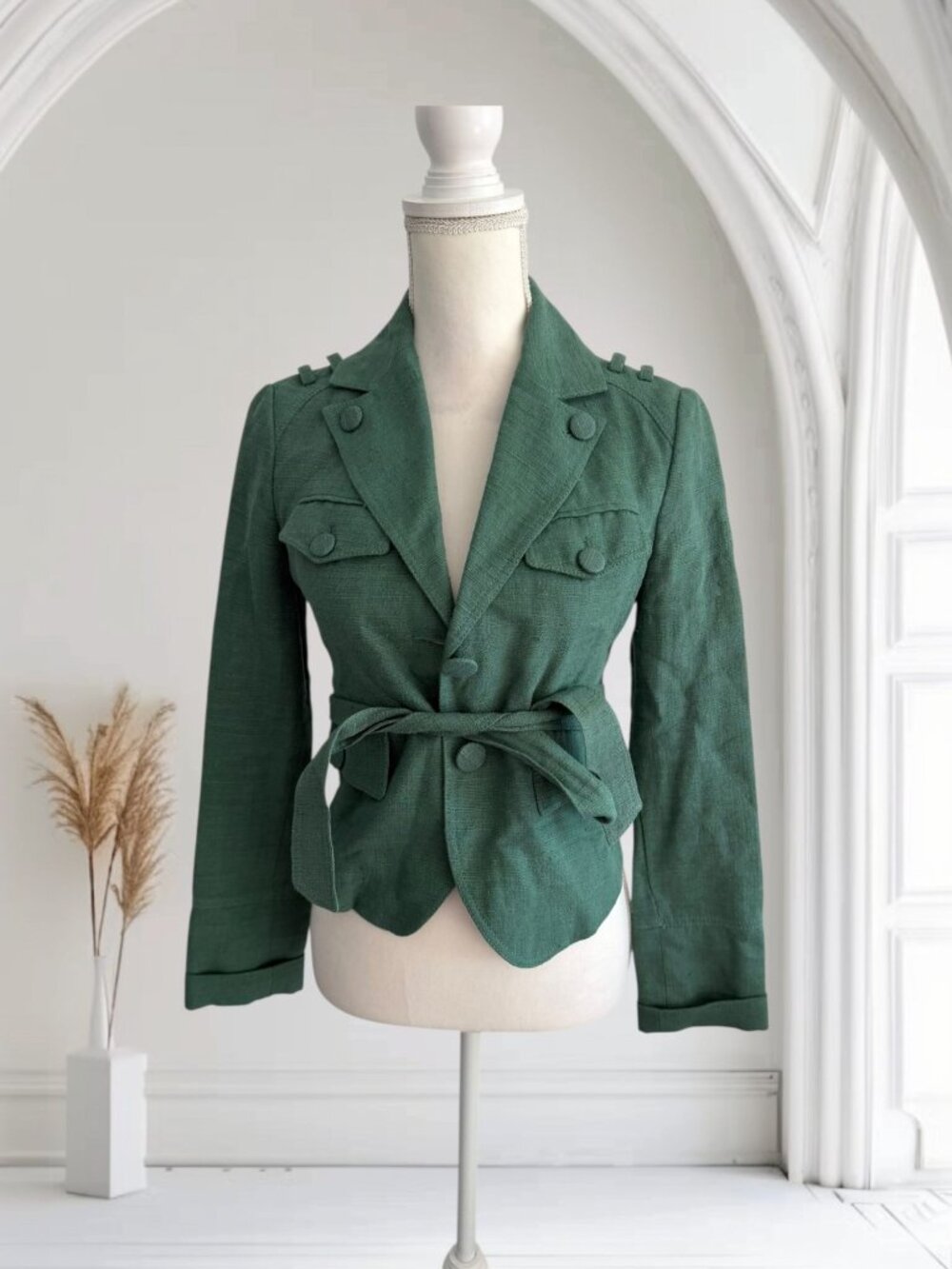 PATRIZIA PEPE Firenze Green Belted Jacket Blazer Size 40